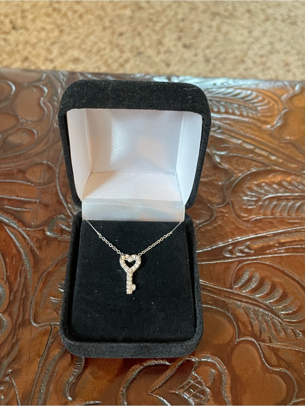 Sterling Silver Heart Key Pendant Necklace - Sparkling CZ Accent